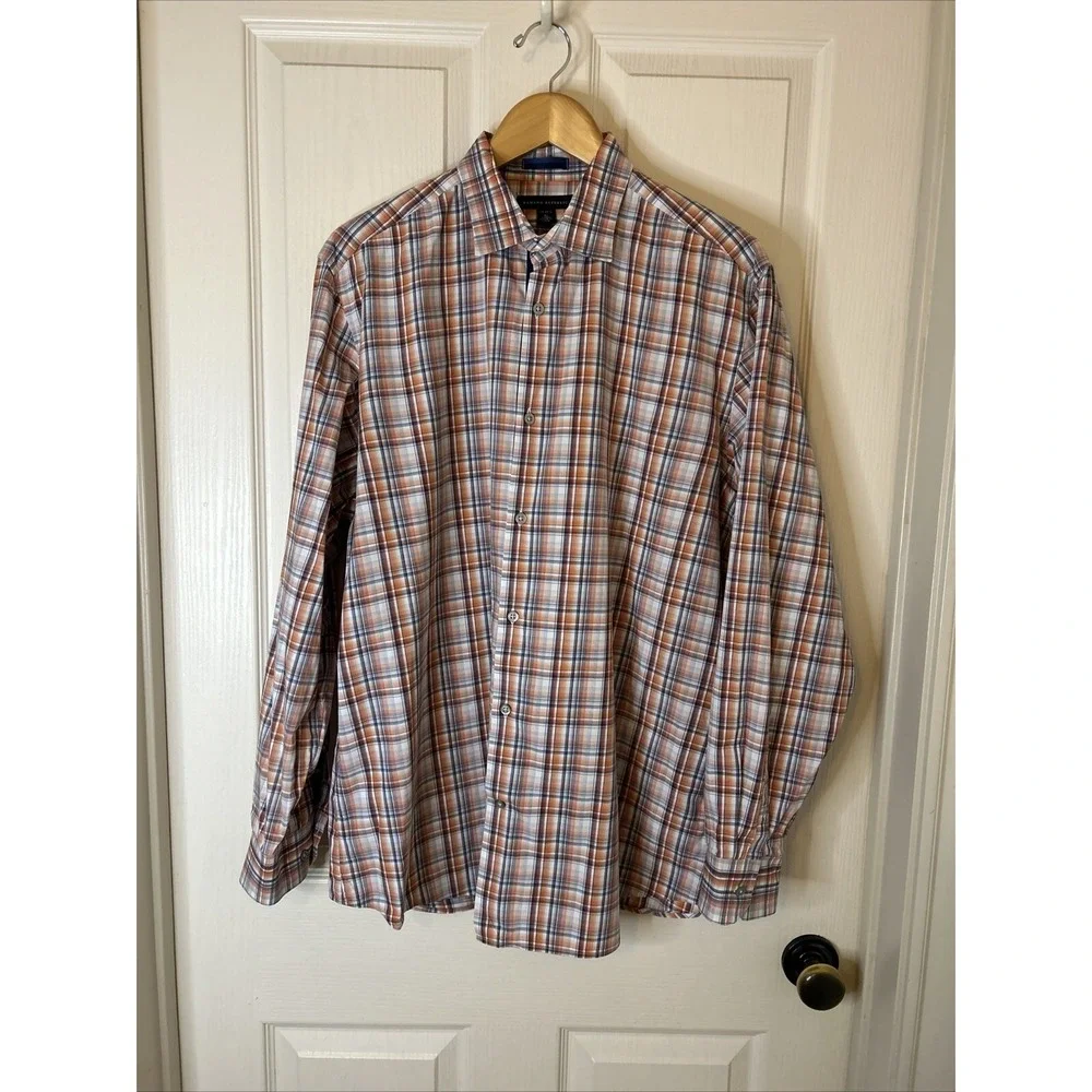 Banana Republic men's‎ XL Shirt orange gray white plaid long sleeve
